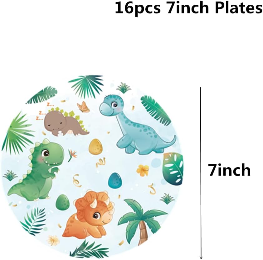 134 Pcs Watercolor Dinosaur Party Supplies Decorations, Disposable Dinosaur Party Tableware for Kids Boys Birthday Includes Dinner Dessert Plates Napkins Straw Tablecloth Forks Cups, Serves 16 Guests - Image 4