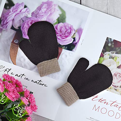 MENOLY 4 Pairs Toddler Magic Stretch Mittens Winter Warm Kids Knit Gloves for Little Girls Boys 4 colors