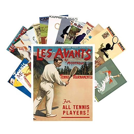 Pixiluv Postcard Pack 24pcs Tennis Player Vintage European Travel Posters Sport Magazines