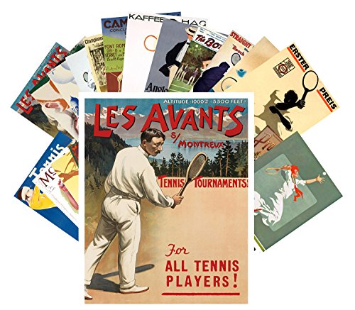 Carte postale tennis vintage lot de 24 illustrations de magazines et affiches européennes