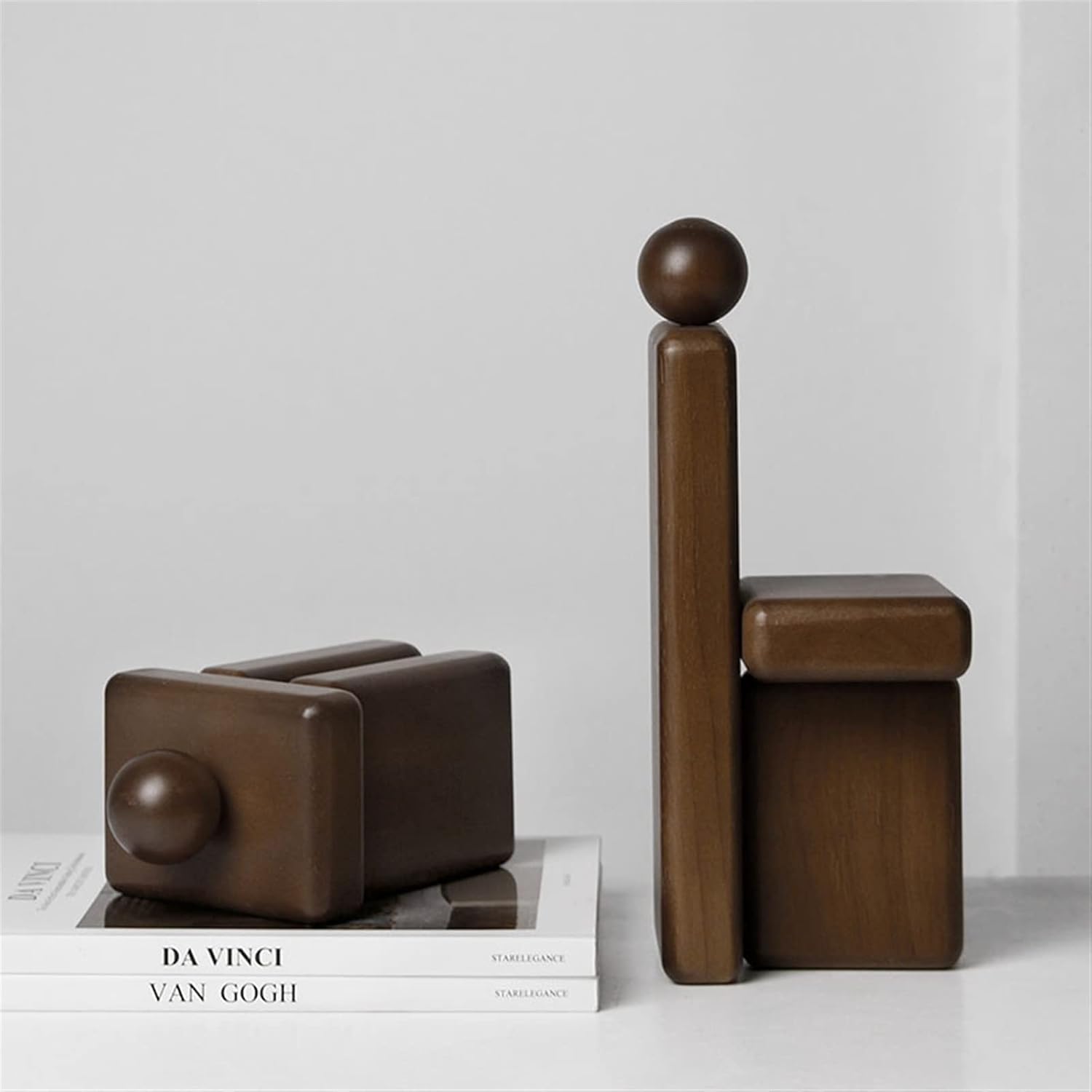 Bookend Support Geometric Decorative Bookends, Modern Wooden for Office Desk, Book Shelf, Room Decor, Home, Stand or Organizer Bookends