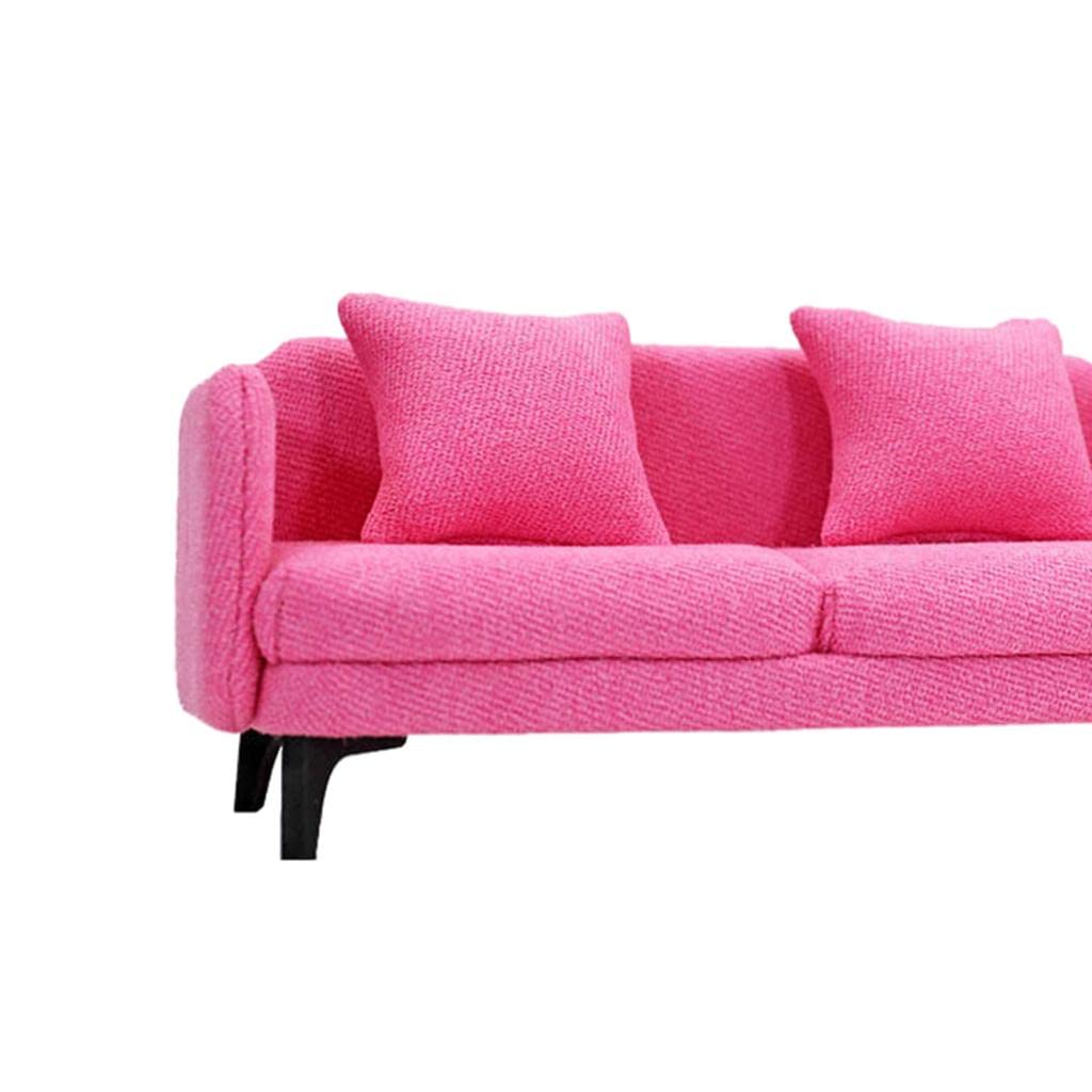 Miniatur Puppenhaus Sofa Doppelsofa Stuhl Möbel Dekoration Zubehör Holz Flanell Ungiftig Langlebig für Kinderzimmer Wohnzimmer Fotografie Requisiten G, Rosenrot