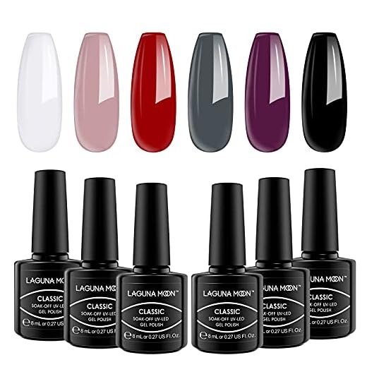 Lagunamoon Esmaltes de Uñas, Esmaltes en Gel Uñas UV LED, 6pcs Kit de Esmaltes Semipermanentes para Uñas, Set de Regalo de Uñas de Gel de Colores, Pintauñas para Manucira Profesional - 008