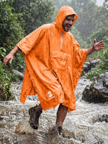 Image of SaphiRose Hooded Rain Poncho Waterproof Raincoat Jacket for Men Women Adults