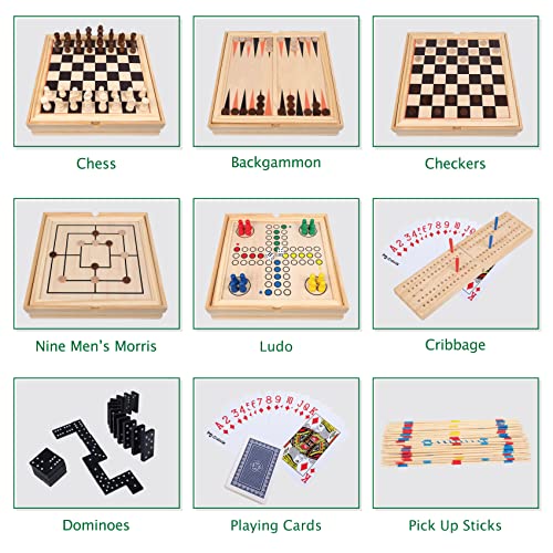 Offelec TH0019 Premium Wood Board Game Set - 9 Classics In 1 Include Chess, Checkers, Backgammon, Ludo thumb #1