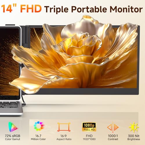 Image of 14 inch Laptop Screen Extender, 0.18 inch Ultra-Thin Laptop Monitor, Stable Damping Stand with 90 Rotation, 180 Rotation Dual Screen, Extra Compatible with Windows /Mac /Android /Switch /PS Fits 13 inch-17 inch Laptops