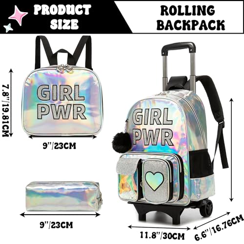 Image of HTgroce Rolling Backpack with Wheel,School Backpack for Kids Girl Roller Schoolbag Wheeled Backpacks Set Carry-on Luggage,Black