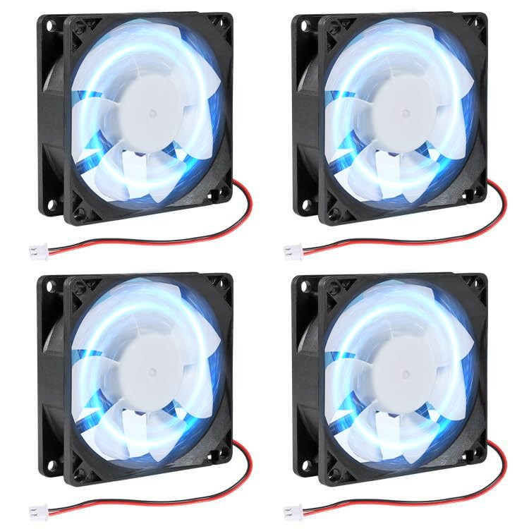 Lot de 4 ventilateurs 80 x 80 x 25 mm 80 mm pour ventilateur CC 5 V 80 x 80 x 25 mm 2 broches 80 mm 8025 LED bleues Refroidisseur DC sans balais 8 cm pour...