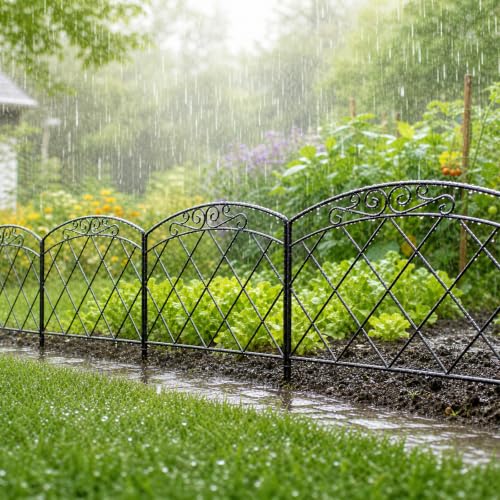 ARIFARO Dekorativer Gartenzaun 60cm H X 56cm B 5 Paneele Kein Graben Tierbarriere-Zaun, Haustierzaun Rostfreies Metallgitter-Panel-Begrenzung für Hunde, Kaninchen und Terrasse.