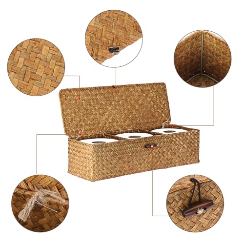 IGNPION 3-Compartment Seagrass Storage Baskets with Lid Woven Seagrass Desktop Basket Bathroom Storage Organiser Box, Shelves & Desks Decorative Wicker Basket(Caramels) - Cosy Home Interiors IGNPION 3-Compartment Seagrass Storage Baskets with Lid Woven Seagrass Desktop Basket Bathroom Storage Organiser Box, Shelves & Desks Decorative Wicker Basket(Caramels) - Image 6