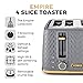 Tower T20061GRY Empire 4-Slice Toaster with Defrost/Reheat, Removable Crumb Trays, 1600W, Grey and Brass