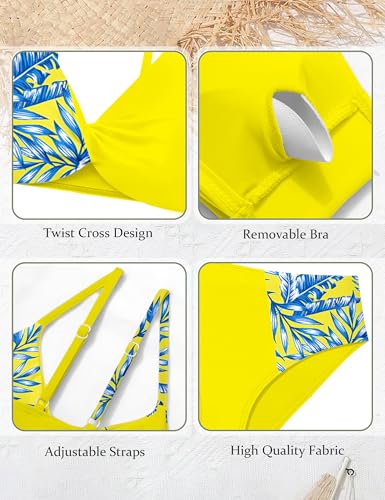 Girls Swimsuit Tropical Floral Bathing Suit for Girls 3 Pcs Swimwear Cross Bikini with Drawstring Cover Up 8-16Y4