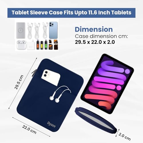 Image of Dyazo Tablet Sleeve for 9-11.6 Inch Tablets | Water-Resistant Protective Case with Front Pocket | Compatible with iPad Pro /Air, Samsung Galaxy Tab S9 /S8 /A9+, Lenovo, Realme, Xiaomi & OnePlus (Blue)