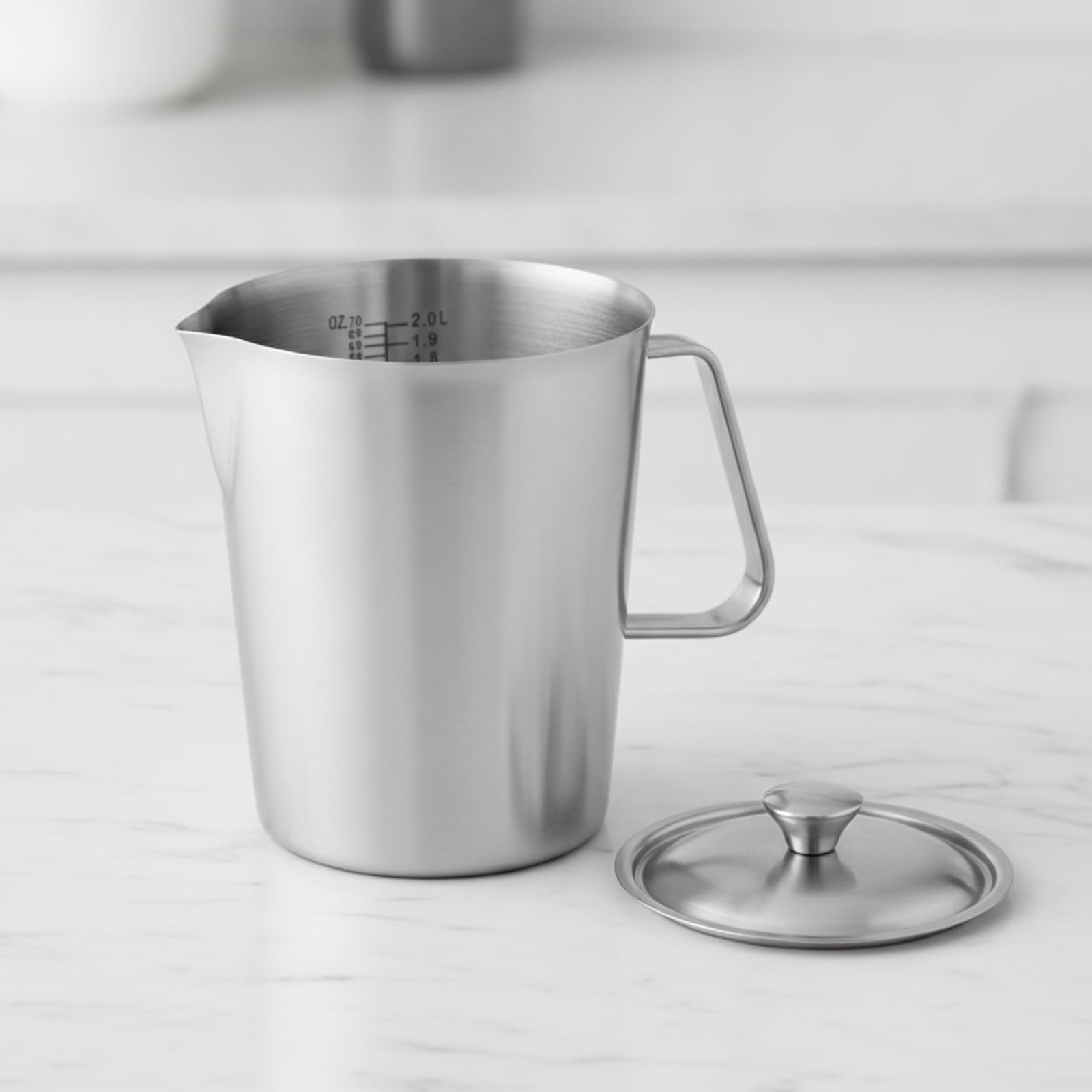 Medidora Acero Inoxidable Preciso Medidora con Tapa Práctico Vaso Medidor con Asa para Reposría, 2000ML