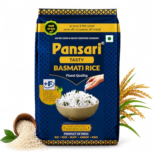 Image of Pansari Tasty Tibar Basmati Rice 5 Kg- Great Taste and Aroma - Broken Rice, Fortified with Iron and Vitamins - Ideal for Biryani, Pulao, and Everyday Meals