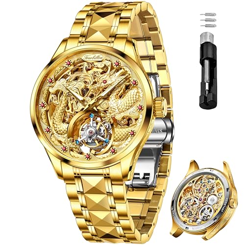 Image of OUPINKE Men's Watches Automatic Self-Winding Luxury Diamond Mirror Skeleton Mechanical Watch Date Dress Business Tungsten Steel Waterproof Luminous Wrist Watches for Men