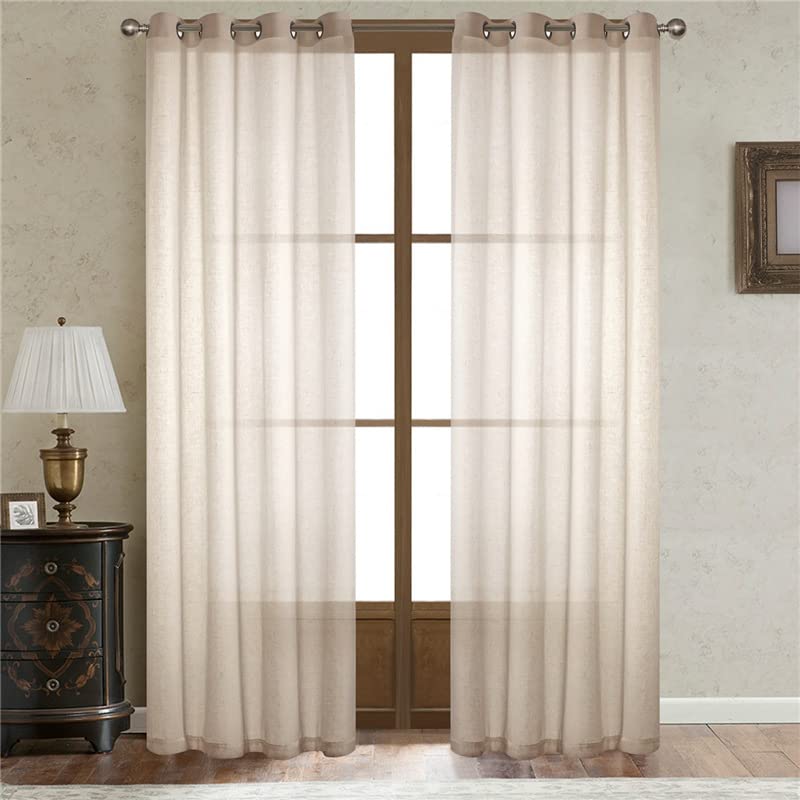 Rideau aspect lin occultant vis-à-vis sable 132x244 cm pour intimité salon balcon
