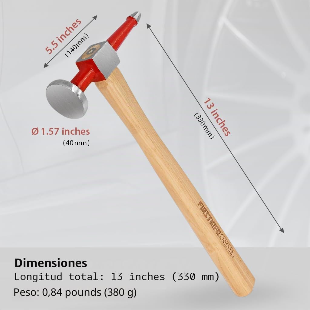 FIRSTINFO A15133 | Martillo de carrocero | Martillo de golpeteo | con cabeza de punta redonda y puntiaguda
