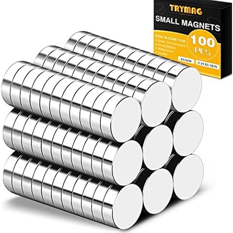 TRYMAG Small Magnets, Tiny Refrigerator Magnets Round Disc Magnets, Mini Premium Brushed Nickel Office Magnets for Crafts, DIY, Whiteboard and Fridge Magnets, Silvery, 8x2mm 100pcs Cover