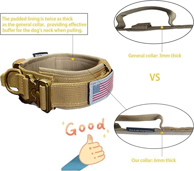Miniatura 5 de Collar táctico para perro con velcro, collar de perro de nailon ajustable con hebilla de metal resistente, collar militar K9 con asa, collar de