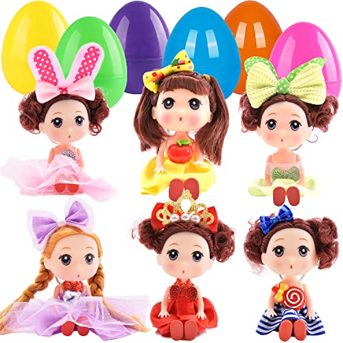 6 Prefilled Easter Eggs Basket Stuffers with Cute Doll Jumbo Surprise Easter Egg Toys Set Large Plastic Filled Easter Eggs Kit for Kids Girls Toddlers