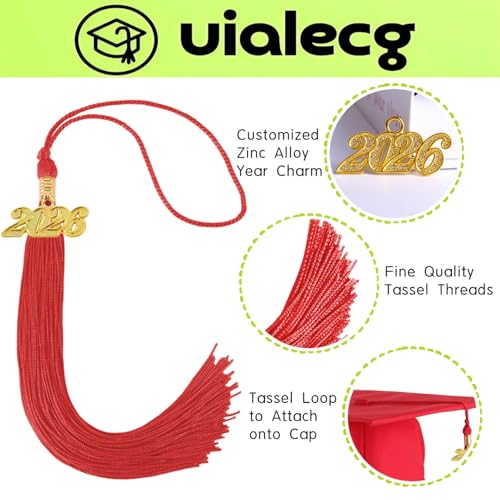 Image of Graduation Tassel 2026 for Grad Cap,Red Tassel with Gold Charm