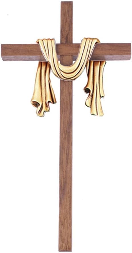 Walnut Wood Cross Adorned with Gold Toned Holy Shroud Robe, 10 Inch
