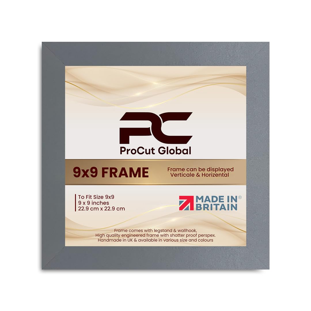 Procut Global 9X9 Dark Grey Picture Frames - Modern Wooden Photo Frame with Shatterproof Perspex for Wall or Tabletop - Perfect for Posters, Certificates, Prints - Sizes & Colors Available
