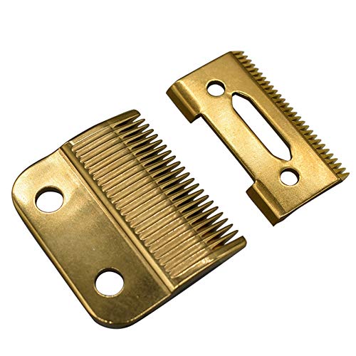Professional Adjustable 2 Hole Replacement Blades Set #1006-30-15-10 for Wahl 8504 Hair Clipper, 1 Carbon Steel Fixed Blade, 1 Carbon Steel Moving Blade, Compatible w/Wahl Super Taper(Gold)