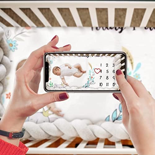 Rightwell Baby Blanket Baby Monthly Milestone Blanket for Boys Girls, Baby Milestone Blanket Unisex Printed Growth Soft Blankets with 2 Felt Photo Frame Newborn Gift track Age Growth