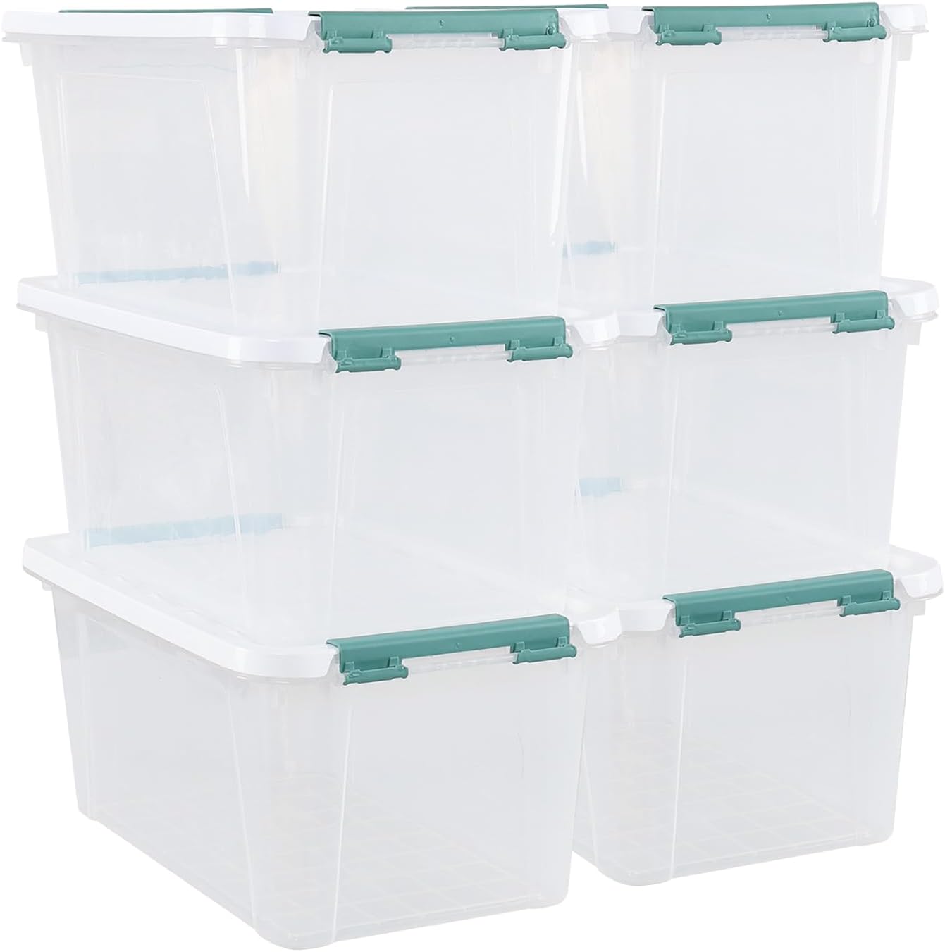 6 Pack 35 Quarts Large Storage Bin with Lid, Clear Plastic Latching Boxes