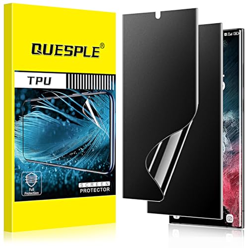 QUESPLE for Samsung Galaxy S22 Ultra Matte Privacy Screen Protector [2 Pack], 360° Anti-Spy Support Fingerprint Unlock Flexible TPU Full Coverage Screen Protector Film, Anti-Glare, Anti-Fingerprint