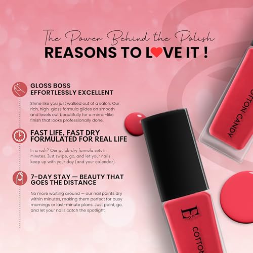 Image of Ellement Co Cotton Candy Glossy Nail Paint for Women 10ML | Long Lasting High Shine Nail Colour | Quick Dry Formula with Smooth Application | Chip Resistant Professional Finish | Vegan, Non-Toxic, Paraben Free & Dermatologically Tested Nail Polish