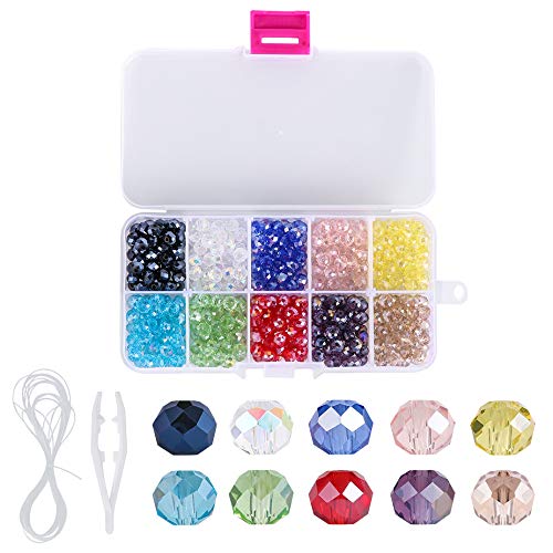 Novborcz 6mm Briolette Glass Beads for Jewelry Making, 500pcs AB Color, Faceted Rondelle Shape Colored Crystal Spacer Beads, Used for Bracelets, Necklace Accessories, Jewelry Making