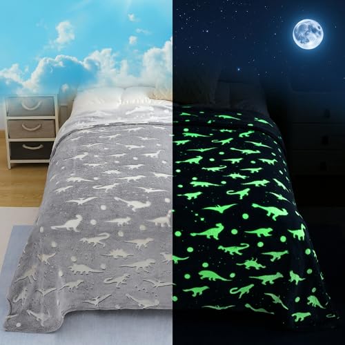Image of Story@Home Glow Blankets for Kids | Lightweight Bed Blanket for Kids |Kids Blanket 0-15 Years (200x150cm) Soft Fleece Blanket |Cozy & Warm All-Season Radium Blanket for Boys & Girls - Dinosaur