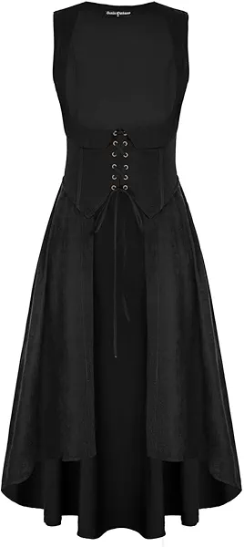 Scarlet Darkness Women Renaissance Costume Underbust Pirate Peasant High Low Dress with Pockets