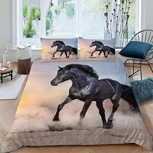 Juego de ropa de cama de poliéster con diseño de animal de caballo y funda de almohada de 260 x 220 cm, de alta calidad, tamaño Super King