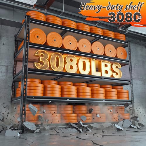 REIBII-3080LBS-Garage-Shelving-for-Warehouse-5-Tier-Heavy-Duty-Shelving-48W-x-24D-x-72H-5-Tier-Adjustable-Shelves-Freestanding-Solid-Steel-Frame-Rust-Resistant-Tool-Free-Easy-Assembly