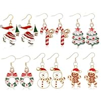 VYNZOR Boucles d’Oreilles Noël Femme 12 Paires – Coffret Bijoux Fantaisie avec Sapin, Bonhomme de Neige, Pain d’Épices et Sucre d’Orge, Idée Cadeau Noël Originale