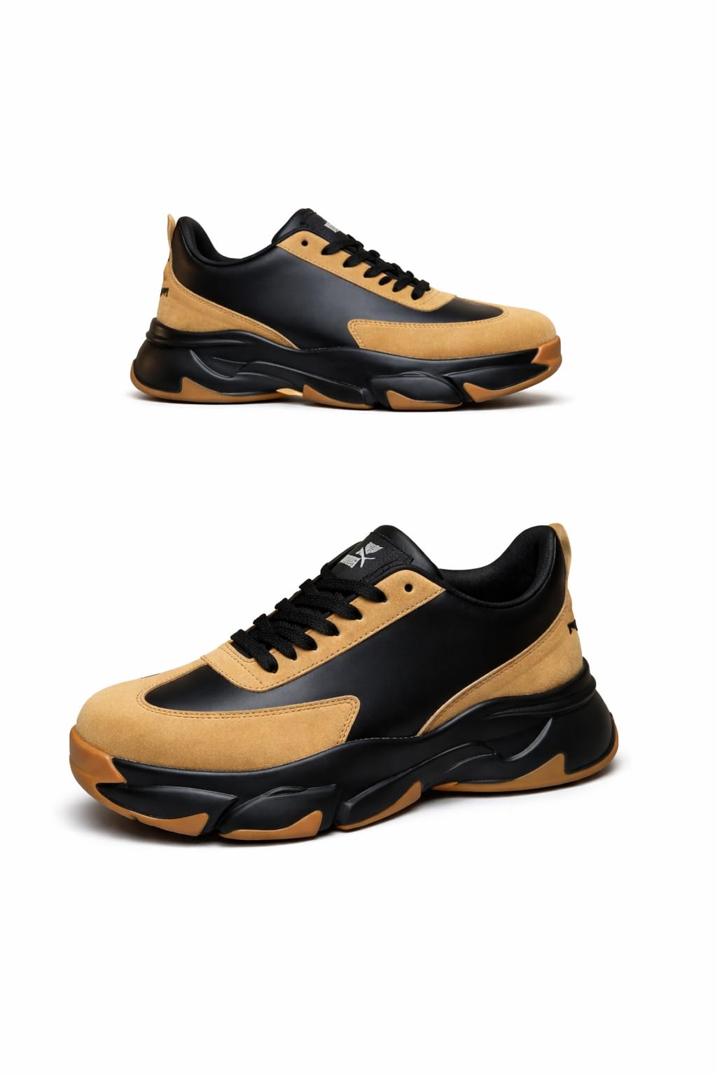 - ADN Shoe Sneakers for Men, Black and Tan, Chunky Sole Athletic Shoes