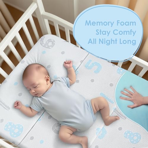 Image of Trifold Pack and Play Mattress Pad, 38 inchx26 inch Memory Foam Pack N Play Mattresses for Baby Toddler, Foldable Portable Travel Crib Mattress for Pack N Play with Carry Bag