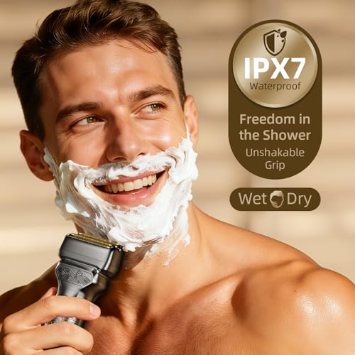 Image of 𝟔𝟖%𝟎𝐟𝐟 DGSXRMY Electric Foil Shaver for Men: IPX7 Metal Body | 1400mAh / 180min Runtime & Fast Charging - Zero Travel Stress Electric Razor with LED Display, Travel Lock, Pop-Up Trimmer