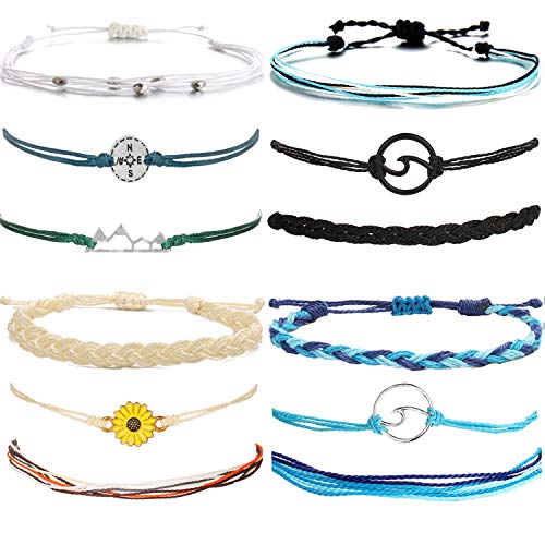 Sunflower Bracelets for Teen Girls String Wave Strand Bracelet Set Handmade Braided Rope Boho Surfer Waterproof Bracelets for Women Christmas Gifts