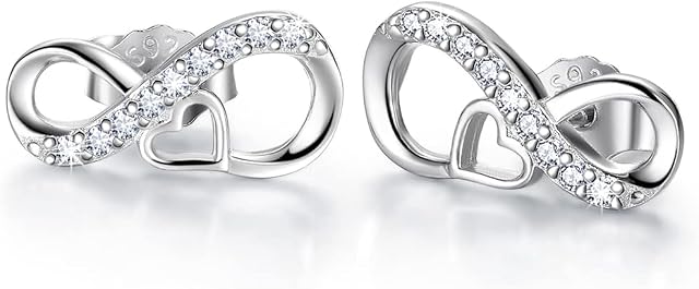 Viwind Earrings for Women 925 Sterling Silver Stud Infinity Earrings Cubic Zirconia Forever Love "Timeless Love" Fashion Jewelry 10.7x5.4 mm For Women Girls With Gift Box