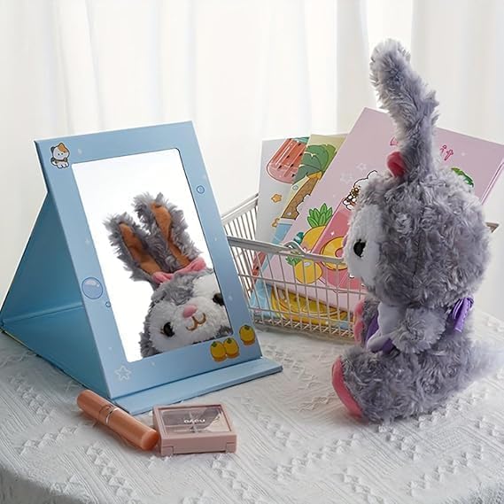Netram Store Cute Folding Cartoon Makeup Shaving Mirror Portable Vanity Multi-use for Use Home Office Desk Travelling and Daily Touch-Ups Other Purpose (Pack of 1 - Sky Blue) 3