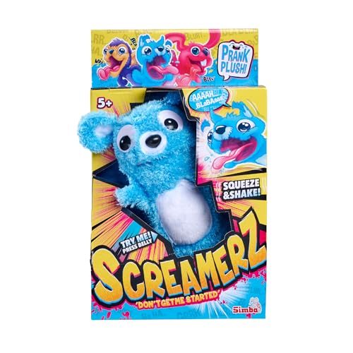 Simba 105953331 ScreamerZ Bär „Babbling Bear“ mit Sound - witziges Kuscheltier mit Schrei-Geräuschen - Plüschfigur für Kinder ab 5 Jahre, ca. 30 cm, blau