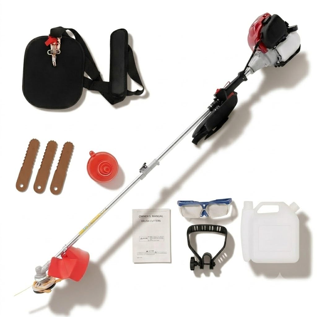 36CC Desbrozadora Gasolina 4 Tiempos Motor 750W Desbrozadora de Gasolina con 2T Cuchilla, Gafas de Protección, Correas Profesional Mochila Desbrozadoras para Poda de Huertos