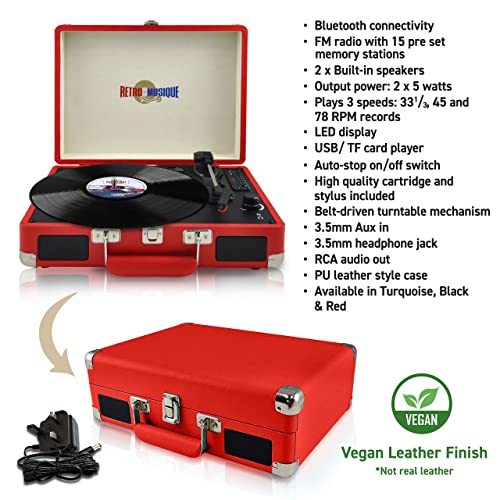 Retro Musique Lecteur de disque Bluetooth style valise avec radio FM, haut-parleurs intégrés et lecteur de carte USB… - Les Beatles, Paul McCartney, John Lennon, RIngo Starr, George Harrison Retro Musique Lecteur de disque Bluetooth style valise avec radio FM, haut-parleurs intégrés et lecteur de carte USB… – Image 4