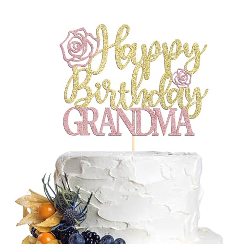 Dcokska Decoración para tartas de feliz cumpleaños, decoración de cumpleaños de abuela, decoraciones de pastel del día de la madre/decoraciones de fiesta de la mejor abuela (abuela-3)