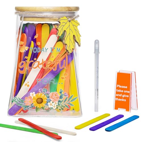 Gratitude Jar – DIY Thankful Notes & Positive Affirmations Jar Count Your Blessings – 150 Write-On sticks – Thanksgiving Activity, Christmas Gift, Birthday, Family & Friends Keepsake (stick style)